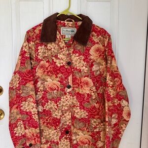 L.L. Bean Red and Brown Barn Coat with Corduroy Collar